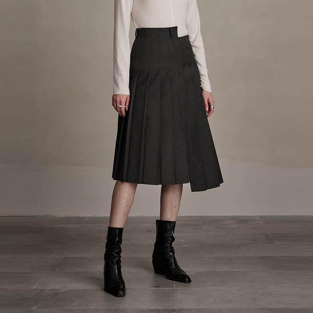 D-HARRY/Dihari gray irregular pleated skirt