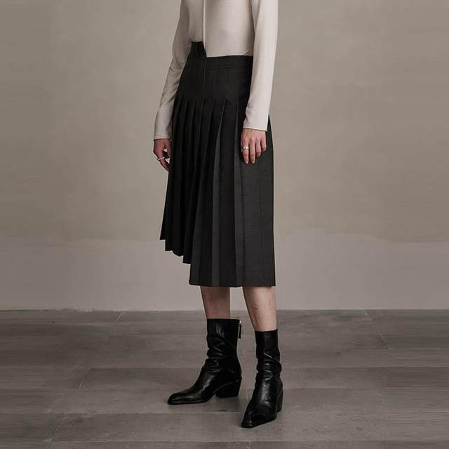 D-HARRY/Dihari gray irregular pleated skirt