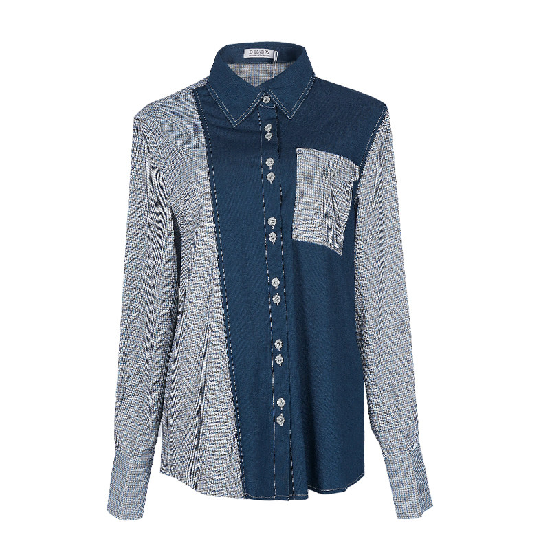 D-HARRY/迪哈利春撞色拼接衬衫女遮肉显瘦复古衬衣DH224D95826T