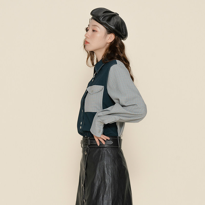 D-HARRY/迪哈利春撞色拼接衬衫女遮肉显瘦复古衬衣DH224D95826T