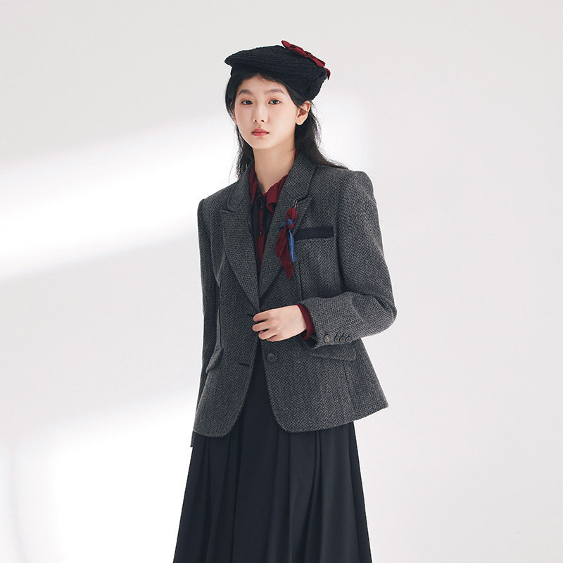 【明星同款】D-HARRY/迪哈利春秋复古学院花灰西装DH241A96870D,淘宝优惠券,粉丝福利购,淘宝优惠卷