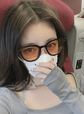 三亚-复古橘黄色墨镜女新款眼镜男韩版ins网红方框太阳镜潮酷时尚
