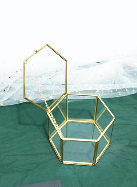 几何玻璃花房永生花DIY花器铜条金黑色多肉植物容器首饰品消磁盒