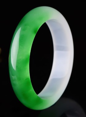 冰种阳绿精美半绿半紫玉手镯女款