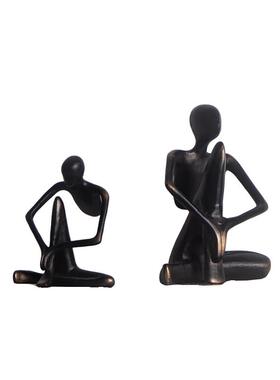 现代极简约黑色铸铁金属人物摆件创意抽象工艺品办公室书房博古架