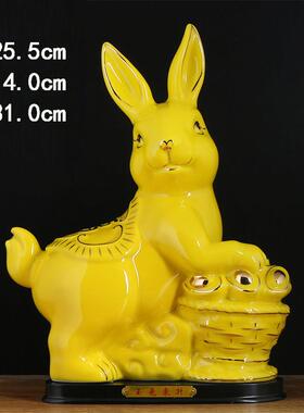 土黄色陶瓷小兔子摆件十二生肖招财兔子吉祥物化解补角装饰工艺礼