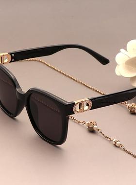 新款高级感墨镜女士防晒偏光太阳镜韩版潮方形白色镶钻开车专用镜