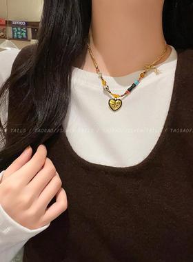 阳光倾落~花朵爱心彩色串珠项炼女小众设计锁骨炼中古民族风配饰