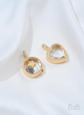 铜镀14K包金保色覆古相盒个性吊坠中空设计透明盒子可开合diy吊坠