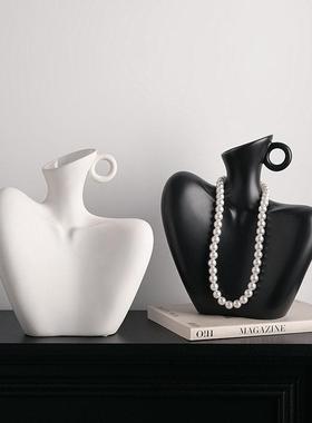 轻奢高级感艺术创意陶瓷花瓶摆件客厅插花小众设计感电视玄关装饰