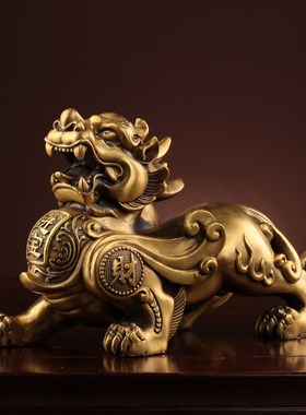 全铜貔貅摆件一对招财工艺品纯黄铜风水皮丘店铺公司聚财开业礼品