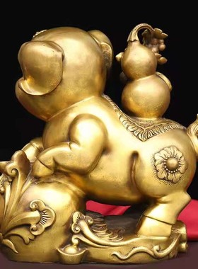 纯铜如意葫芦猪摆件铜金钱元宝福猪发财猪家居办公室店铺开业礼品