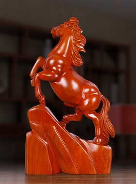 实木雕马到成功摆件大号一对办公室客厅玄关开业礼品招财马工艺品