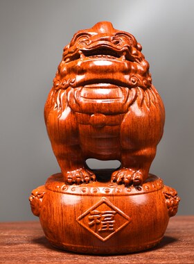 花梨木雕福貔貅摆件一对实木家居客厅新居乔迁办公装饰中式工艺品