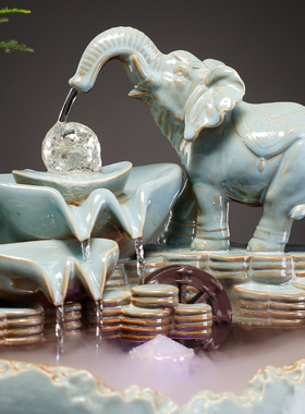 招财大象流水摆件循环转运球雾化玄关客厅办公室装饰乔迁开业礼品