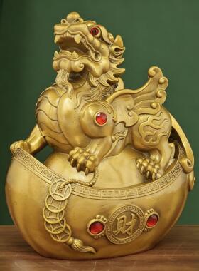 铜貔貅摆件公母一对金元宝皮丘招财旺财聚财入户门客厅办公室貔犰