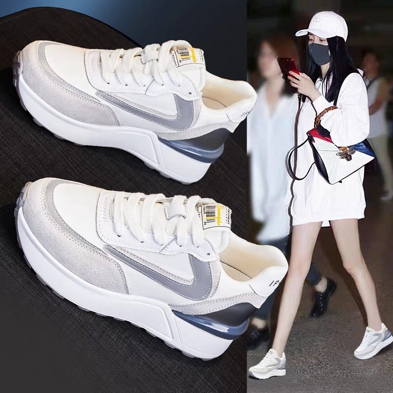 真皮内增高女鞋时尚春季新款百搭厚底运动鞋N网红潮松糕休闲老爹 - 图2