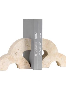 简约现代侘寂风仿黄洞石书档书靠样板间书房书柜软装工艺品摆件