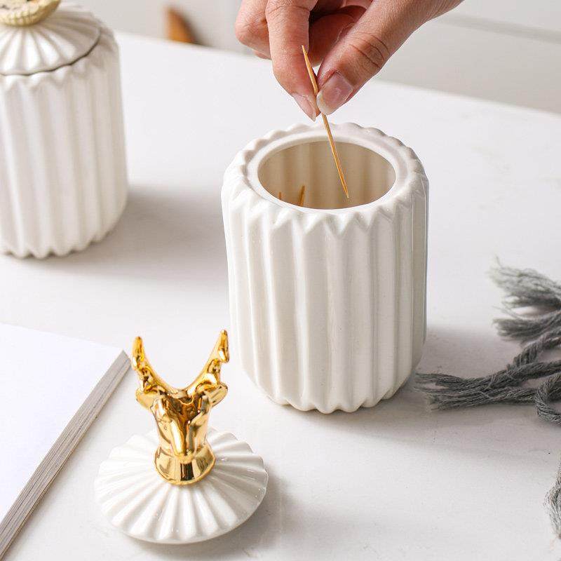 欧式现代牙签筒创意家用牙签盒陶瓷收纳北欧轻奢个性小棉签盒陶瓷,淘宝优惠券,粉丝福利购,淘宝优惠卷