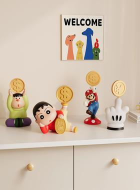蜡笔小新玄关装饰摆件多巴胺招财客厅电视柜鞋柜餐边柜装饰品小众
