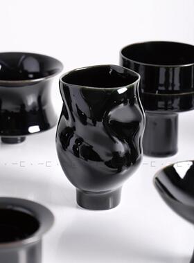 一匚 新中式黑色小花瓶创意陶瓷摆饰 样板间样品屋展示中心会所玄