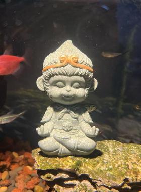 鱼缸造景黑色神话悟空摆件斗佛禅宗微景金环茶几书桌镇纸