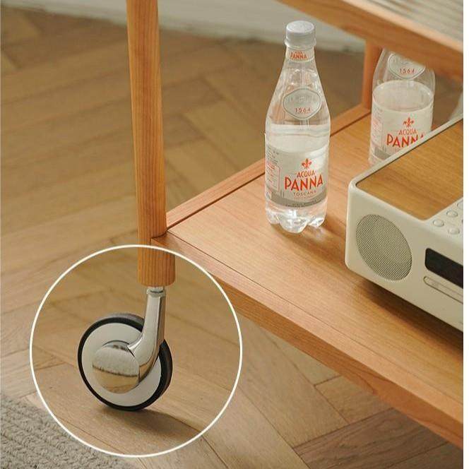 北欧实木沙发边几小户型客厅樱桃木玻璃茶几日式可移动小推车带轮,淘宝优惠券,粉丝福利购,淘宝优惠卷