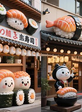 玻璃钢仿真寿司雕塑定制日料刺身店门头招牌立体食物饭团壁挂装饰