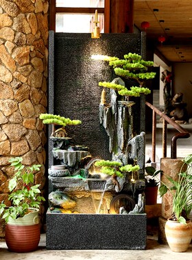 大型水幕b墙流水屏风客厅酒店落地招财假山喷泉庭院景观装饰品摆