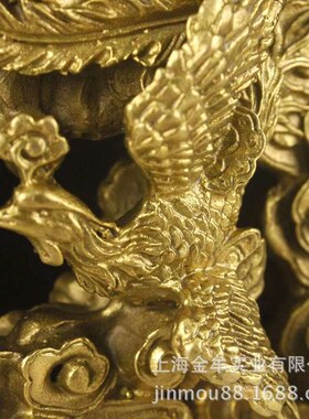 铜龙凤呈祥摆件一对 汉龙汉凤结婚乔迁礼品吉祥物金属工艺