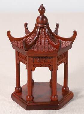木质装沙a盘摆件园林亭子仿古建筑模型景观中式凉亭造景小桥装饰