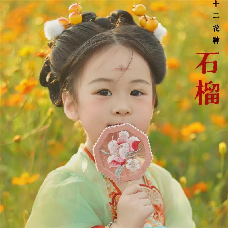 石榴花神女童汉服中国风万针刺绣齐胸襦裙儿童古装连衣裙公主裙唐 - 图1