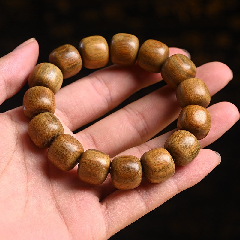 绿檀木老型珠珠手串女木质手链风檀香手串男民族风单圈简约 - 图0