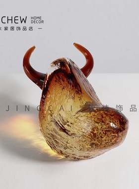 现代北欧抽象牛水晶摆件牛气冲天送礼品乔迁之喜样板间售楼处饰品