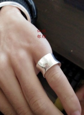 999纯银戒指尾戒脚趾戒指 素银光面简约 宽板凹面开口实心纯手工