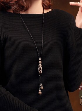 毛衣链长款简约百搭复古项链天珠挂件吊坠衣服胸前配饰装饰品女