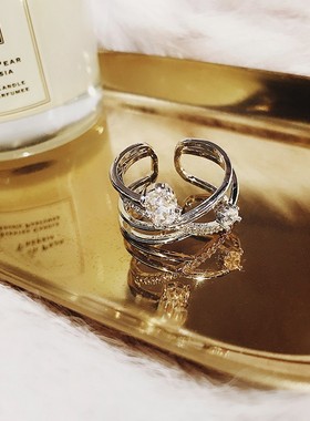 潮人个性多层开口水钻戒指女气质关节指环食指戒学生网红尾戒日韩