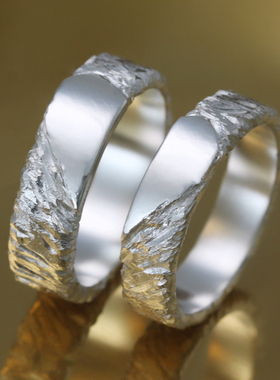 情侣对戒岩石的爱情999纯银手工定制男女情人节礼物520爱心戒指