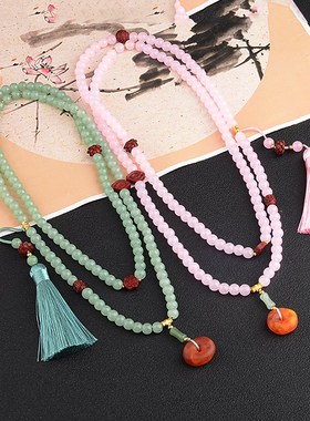 中国风朱砂斜挎链子2024新款长款项链新中式文艺复古女流苏毛衣链