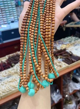 老山檀项链搭配菱镁矿松石锁骨链香味醇正吊坠饰品礼物简约男女款