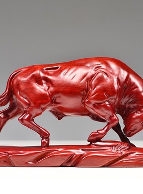 黑檀实木质雕刻牛摆n件客厅拓荒牛开荒牛吉祥物化解办公桌红木礼