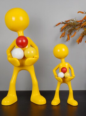 简约现代站立卡通抱球人物落地雕塑摆件样板房售楼U部民宿橱窗门