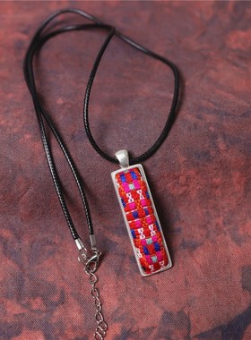 春风屿民族风苗银刺绣老绣蜡染长方形小吊坠项链简约蓝染吊坠饰26