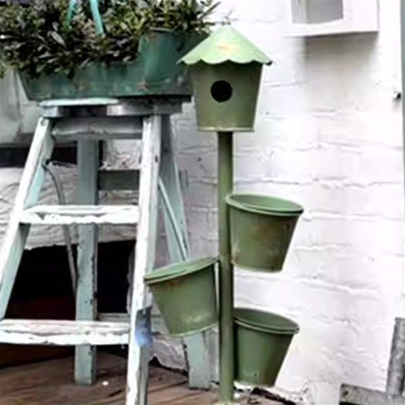 美式乡村铁艺做旧斑驳鸟屋三桶花架橱窗装饰品庭院家居落地摆件,淘宝优惠券,粉丝福利购,淘宝优惠卷