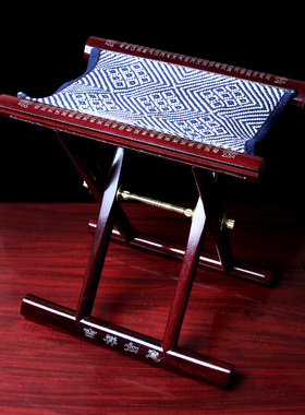 山东红木实木马扎子p折叠凳子马扎凳镶银工R艺送老人礼品便携