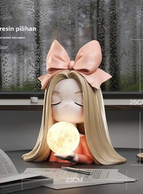 治愈风女孩小夜灯桌面存钱罐摆件卧室床头氛围台灯睡眠灯送礼可爱