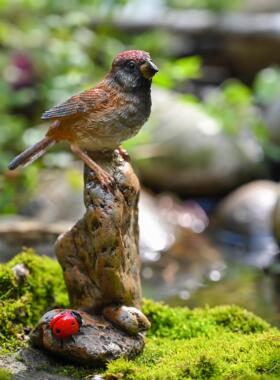 彷真麻雀摆件桌面客厅装饰摆设花园盆景假山布景小鸟类树脂工艺品