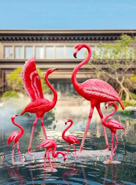 火烈鸟装饰摆饰彷真动物雕塑户外水池花园婚庆模型玻璃纤维大型摆