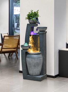 现代简约流水摆件循环水景观室内客厅入口大厅财富地板装饰旁边的