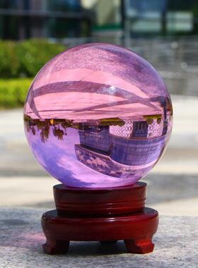 粉色水晶球粉晶玻璃球办公桌客厅店门摆设粉球装饰旺桃花卧室摆件